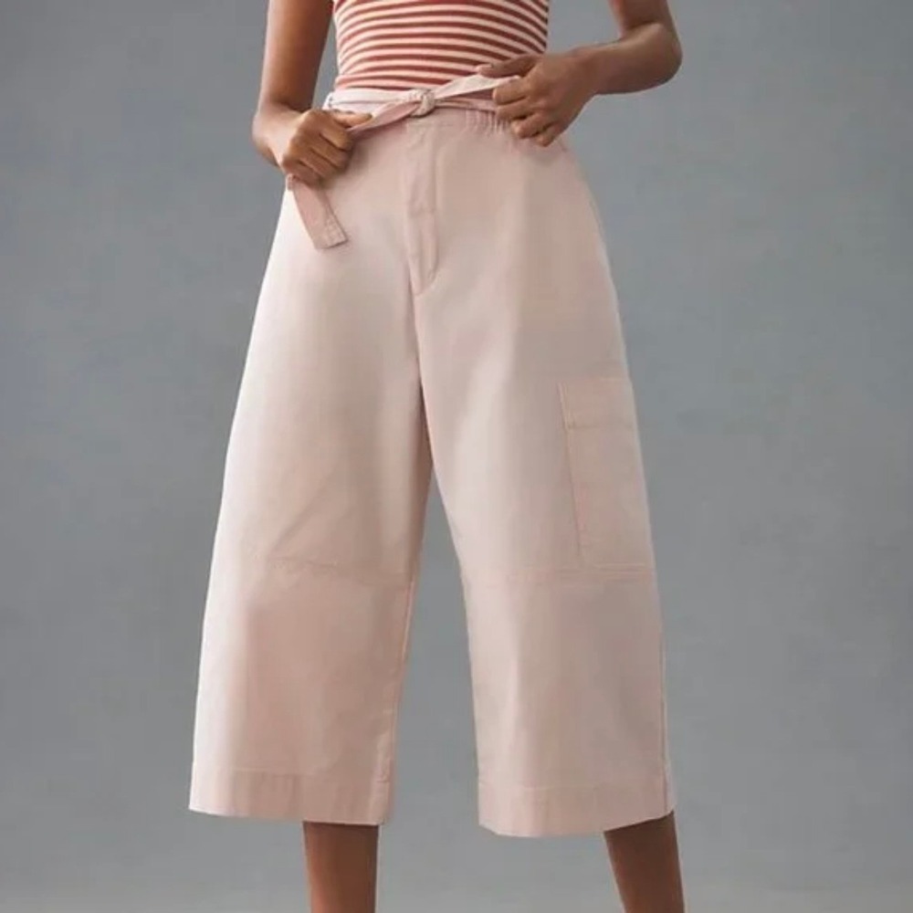Maeve Anthropologie Pink Wide‎ Leg Cropped Culottes Pants Tie Waist Medium